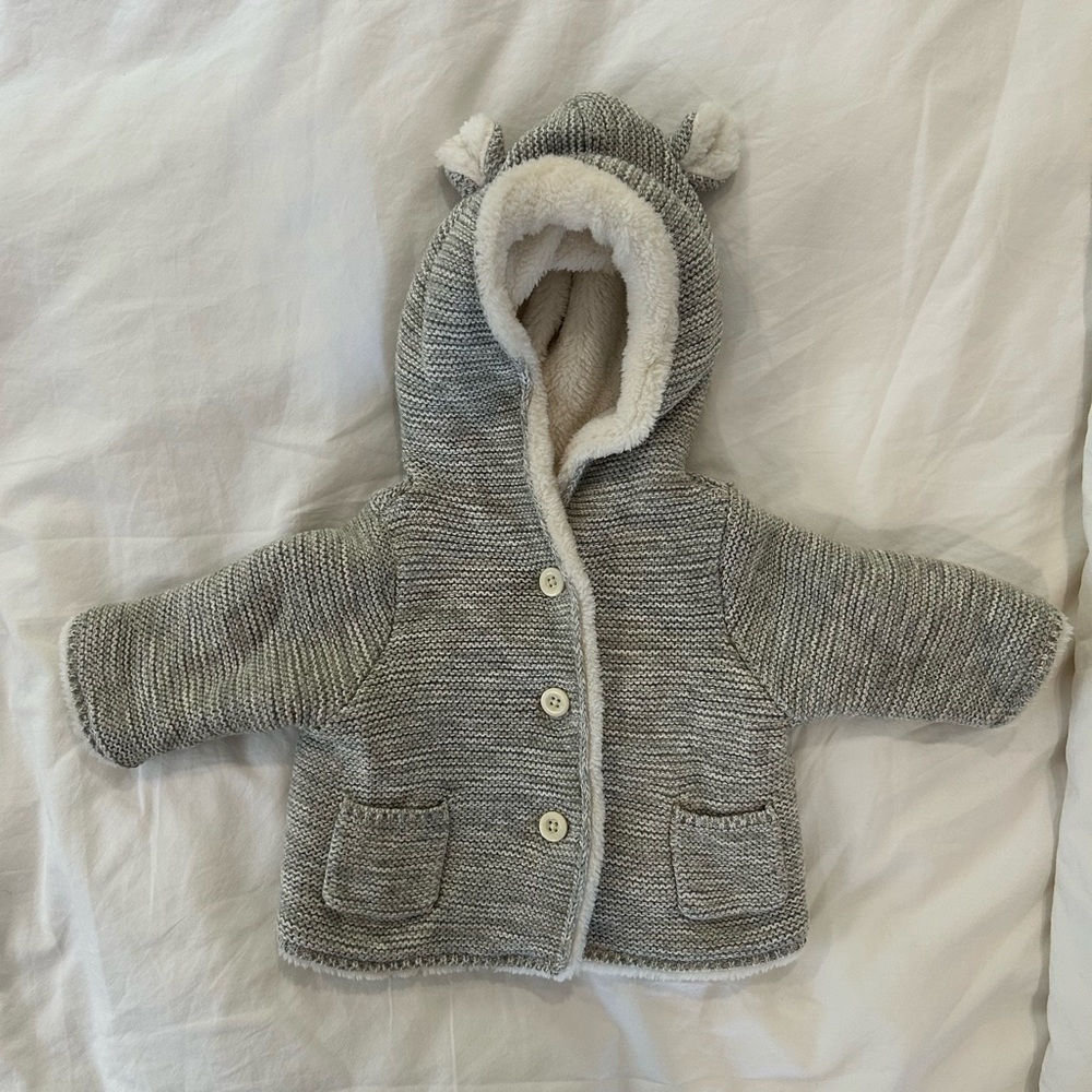 GAP Cream and Gray Baby Jacket with hood and Sherpa lining
